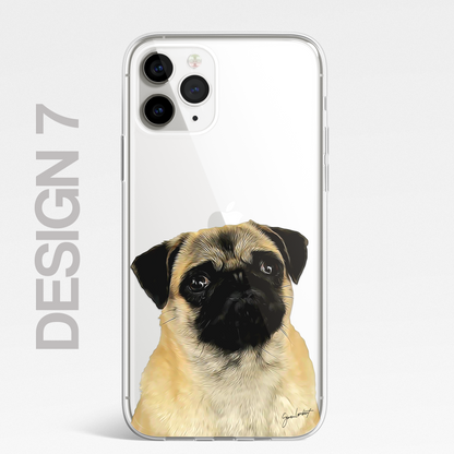 Pug Cute Dog Phone Case Painting CLEAR Phone Cover Case for iPhone 14 13 12 +