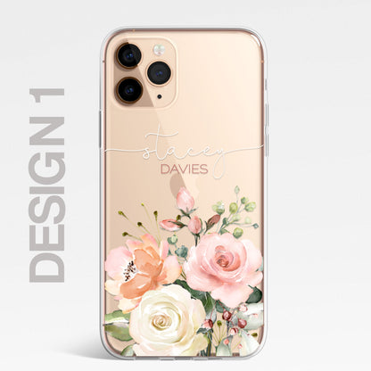 Personalised Floral CLEAR Phone Cover Case Custom For iPhone 14 Pro Max Plus +