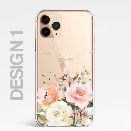 Personalised Floral CLEAR Phone Cover Case Custom For iPhone 12 Pro Max Mini +