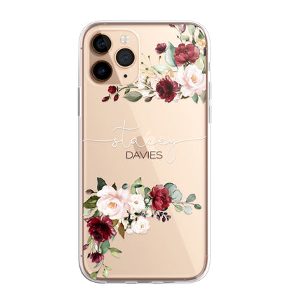 Personalised Floral CLEAR Phone Cover Case Custom For iPhone 14 Pro Max Plus +