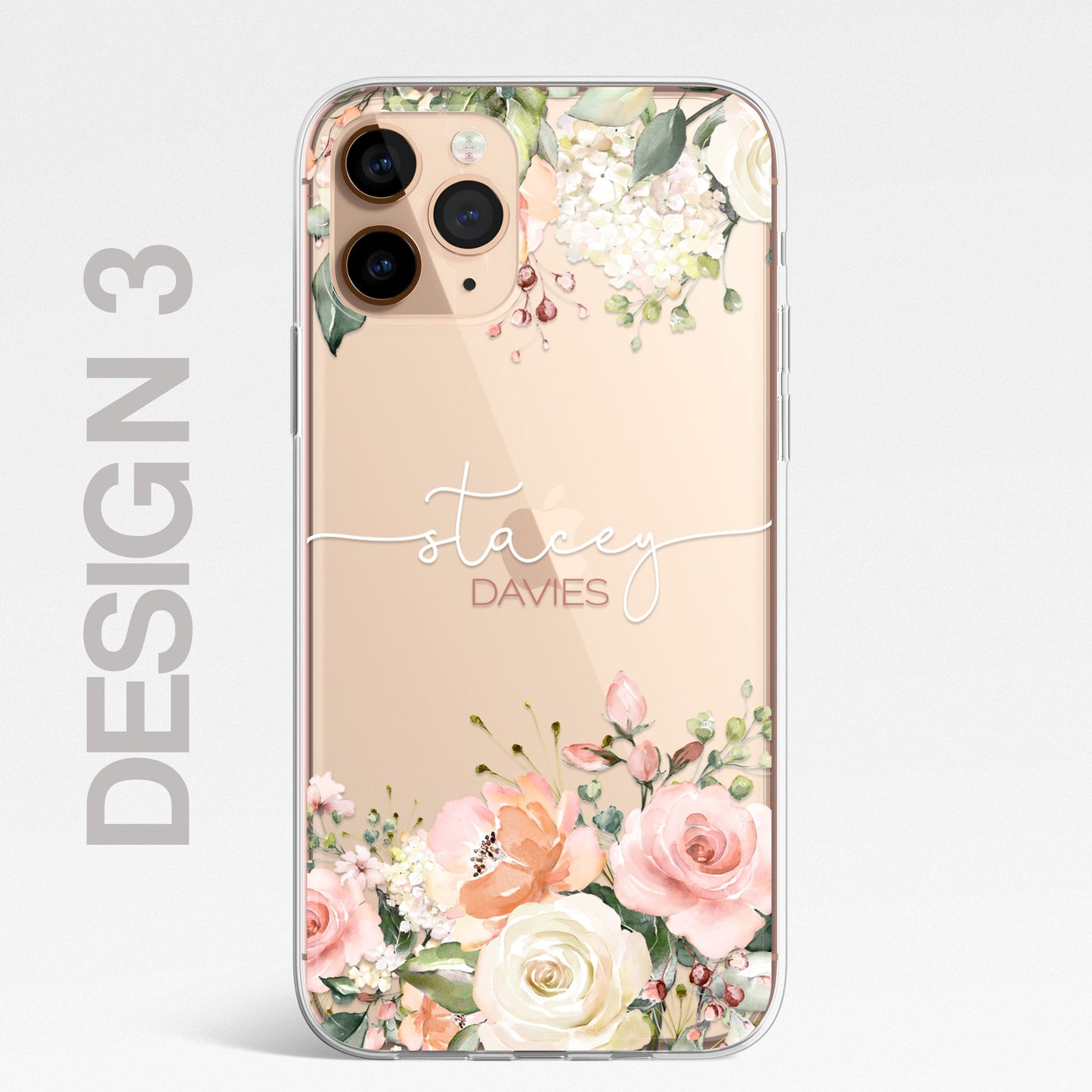 Personalised Floral CLEAR Phone Cover Case Custom For iPhone 14 Pro Max Plus +