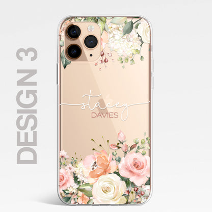 Personalised Floral CLEAR Phone Cover Case Custom For iPhone 14 Pro Max Plus +