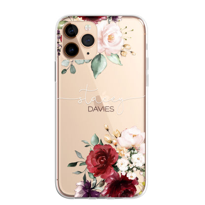 Personalised Floral CLEAR Phone Cover Case Custom For iPhone 13 Pro Max Mini +
