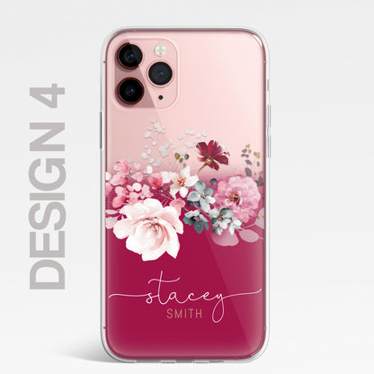 Personalised Floral Silicone CLEAR Phone Case Cover Pastel for iPhone 14 13 12 +
