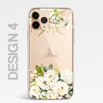 Personalised Floral CLEAR Phone Cover Case Custom For iPhone 12 Pro Max Mini +