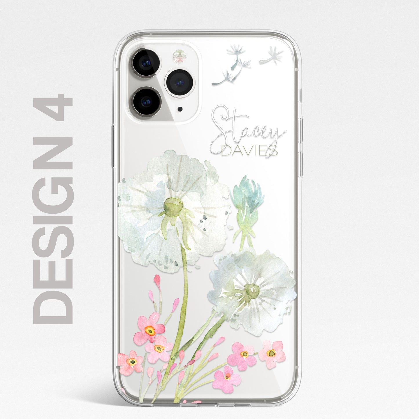 Personalised Floral Dandelion Custom CLEAR Cover Case Flower for iPhone 14 13 12