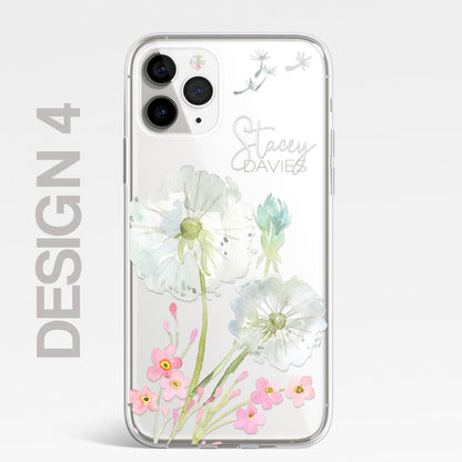 Personalised Floral Dandelion Custom CLEAR Cover Case Flower for iPhone 14 13 12