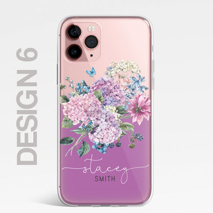 Personalised Floral Silicone CLEAR Phone Case Cover Pastel for iPhone 14 13 12 +
