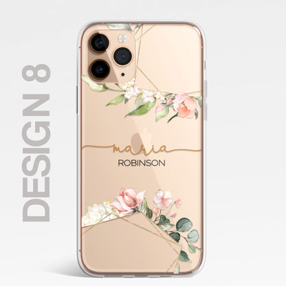 Personalised Floral CLEAR Phone Cover Case Custom For iPhone 12 Pro Max Mini +