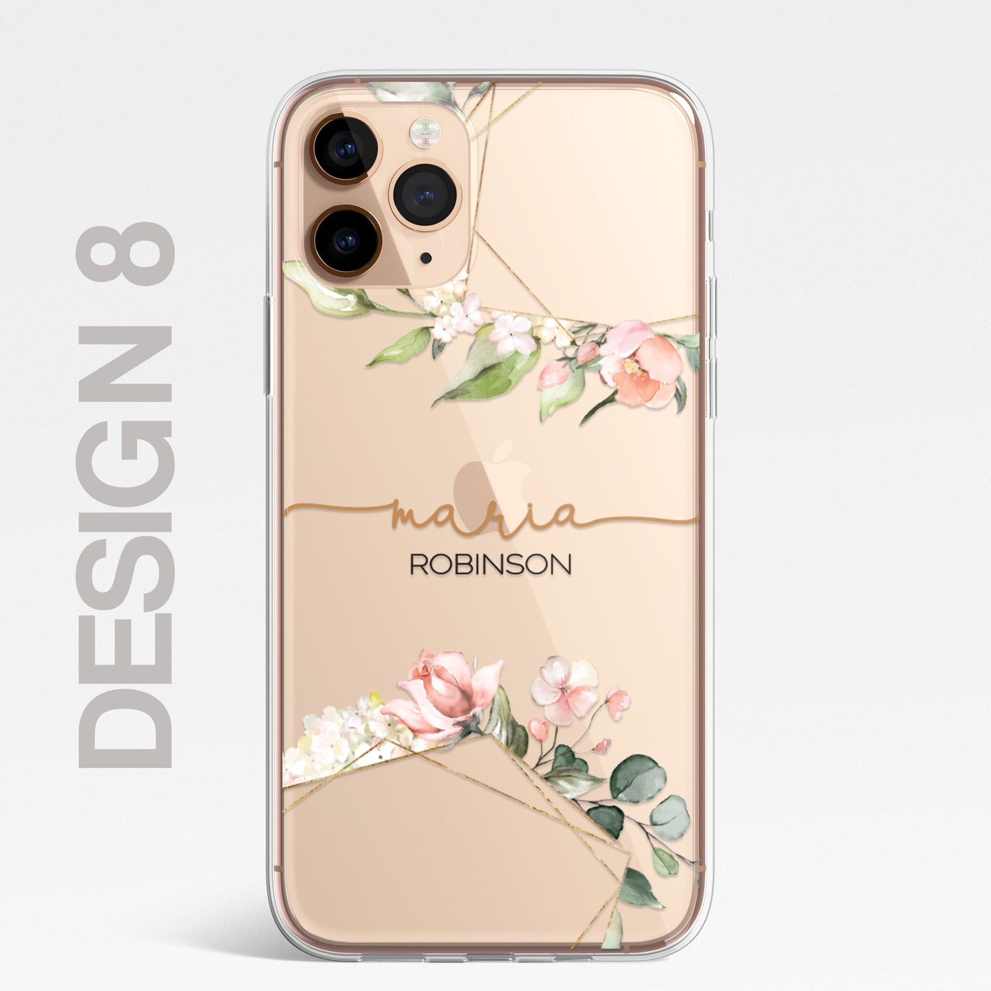 Personalised Floral CLEAR Phone Cover Case Custom For iPhone 13 Pro Max Mini +