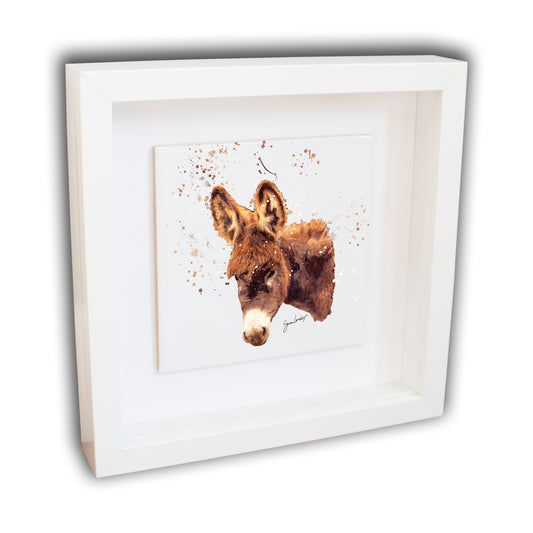 Donkey Portrait Brush Splatter Style Artwork - Framed CERAMIC TILE Art