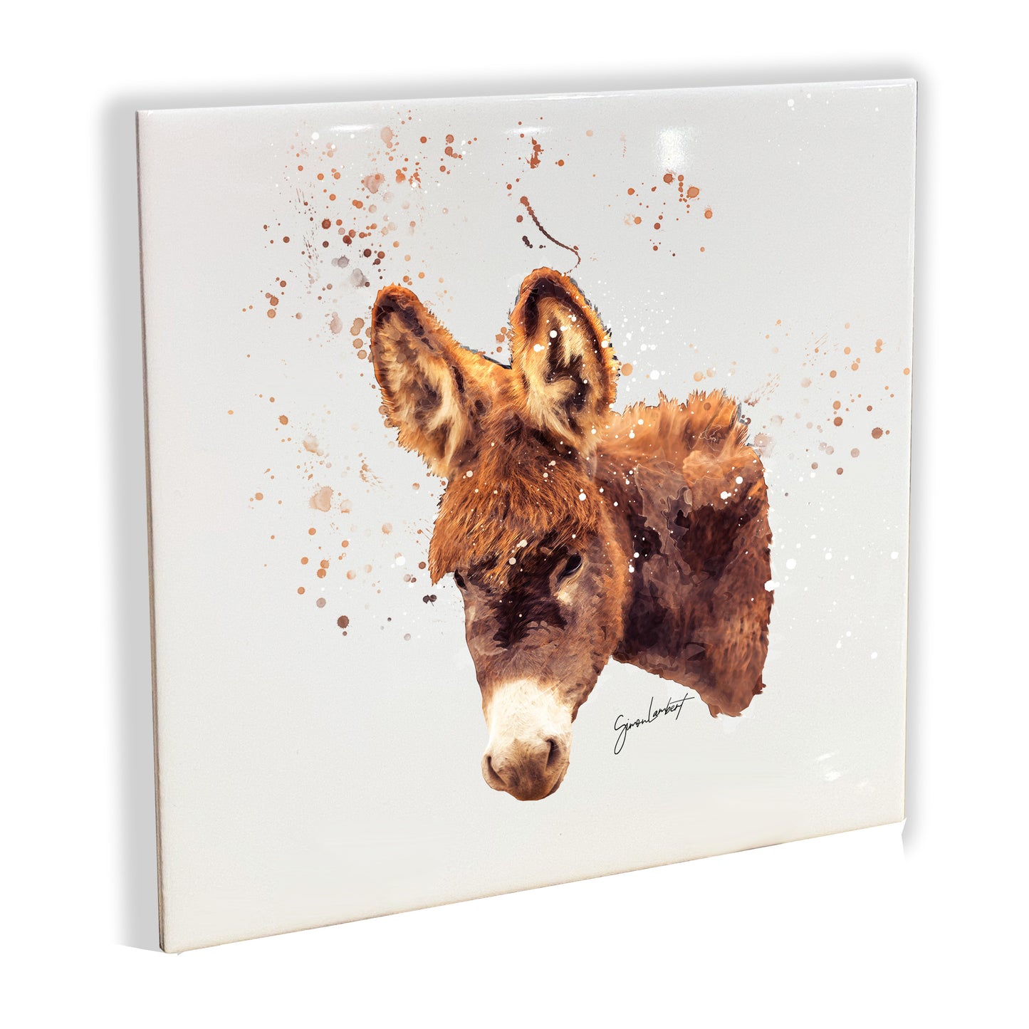 Donkey Portrait Brush Splatter Style Artwork - Framed CERAMIC TILE Art