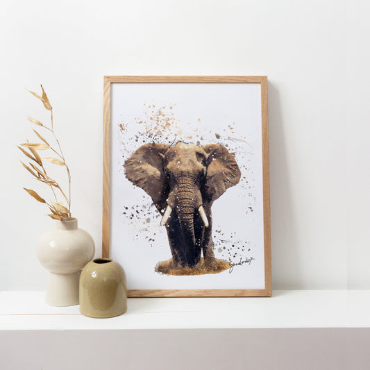 Elephant Portrait Splatter Style Artwork Fine Art Print (Unframed)