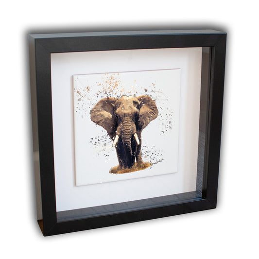 Elephant Portrait Brush Splatter Style Artwork - Framed CERAMIC TILE Art