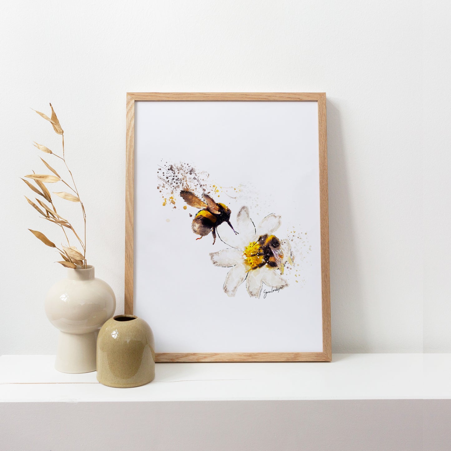 Bumblebee Flower Portrait Splatter Style Artwork Fine Art Print (Unframed)