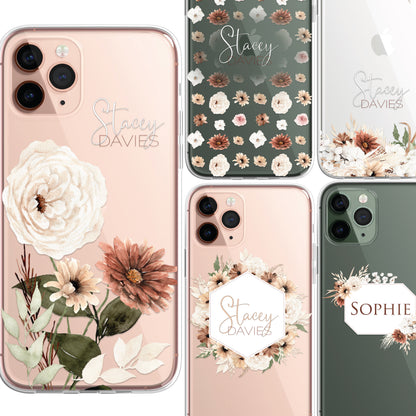 Personalised Floral Autumn Custom CLEAR Cover Case Flower for iPhone 14 13 12