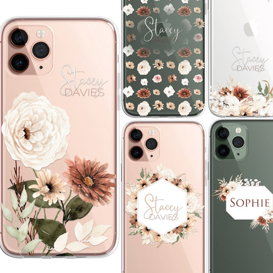 Personalised Floral Autumn Custom CLEAR Cover Case Flower for iPhone 14 13 12
