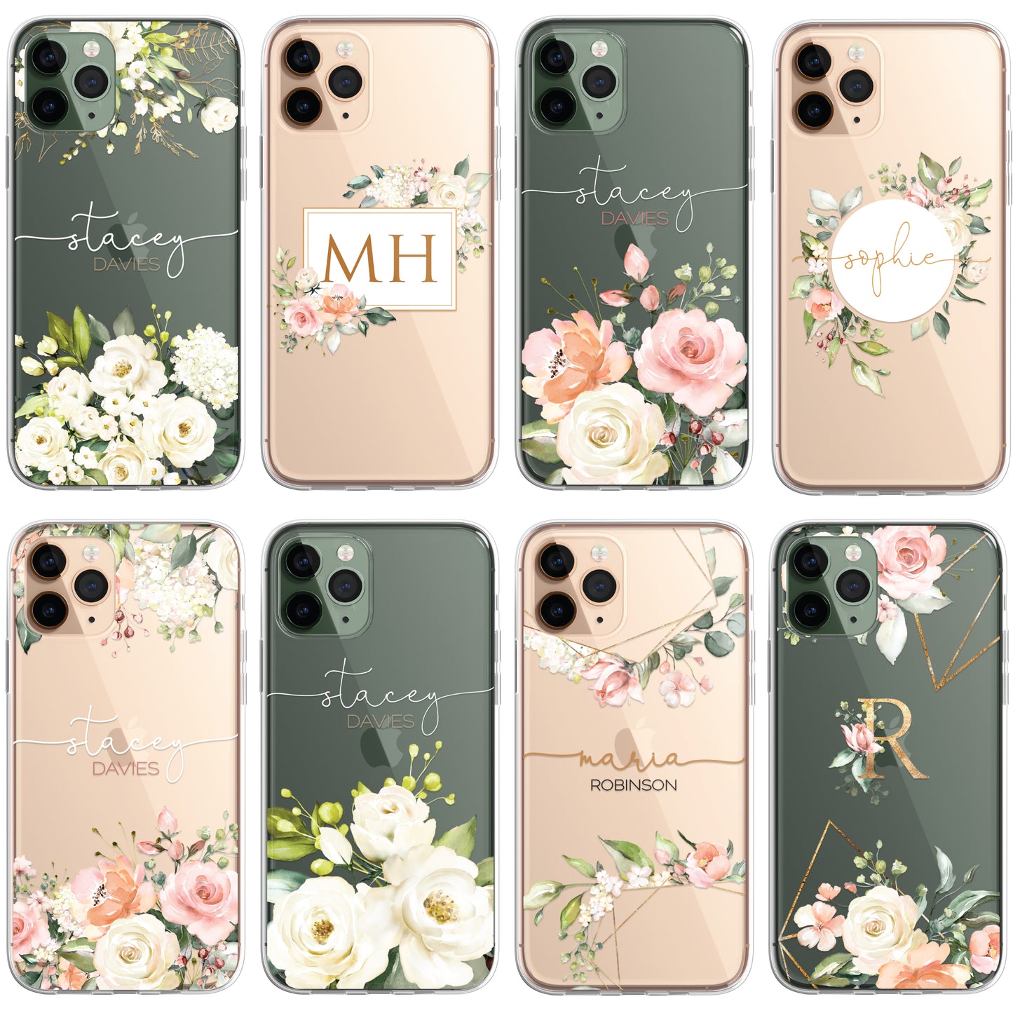 Personalised Floral CLEAR Phone Cover Case Custom For iPhone 13 Pro Max Mini +