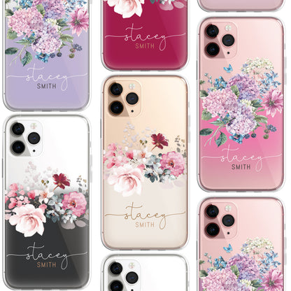Personalised Floral Silicone CLEAR Phone Case Cover Pastel for iPhone 14 13 12 +