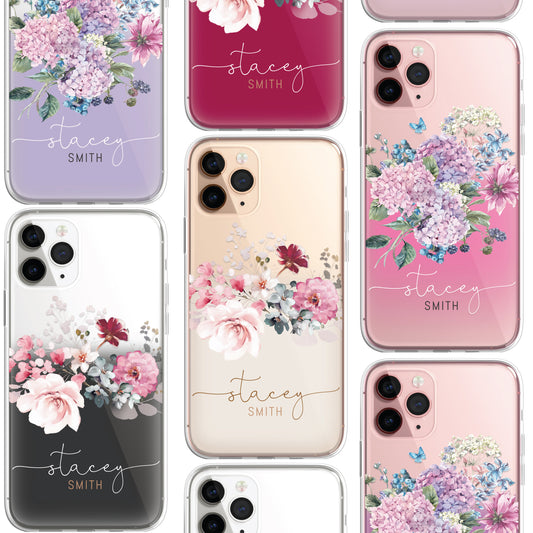 Personalised Floral Silicone CLEAR Phone Case Cover Pastel for iPhone 14 13 12 +