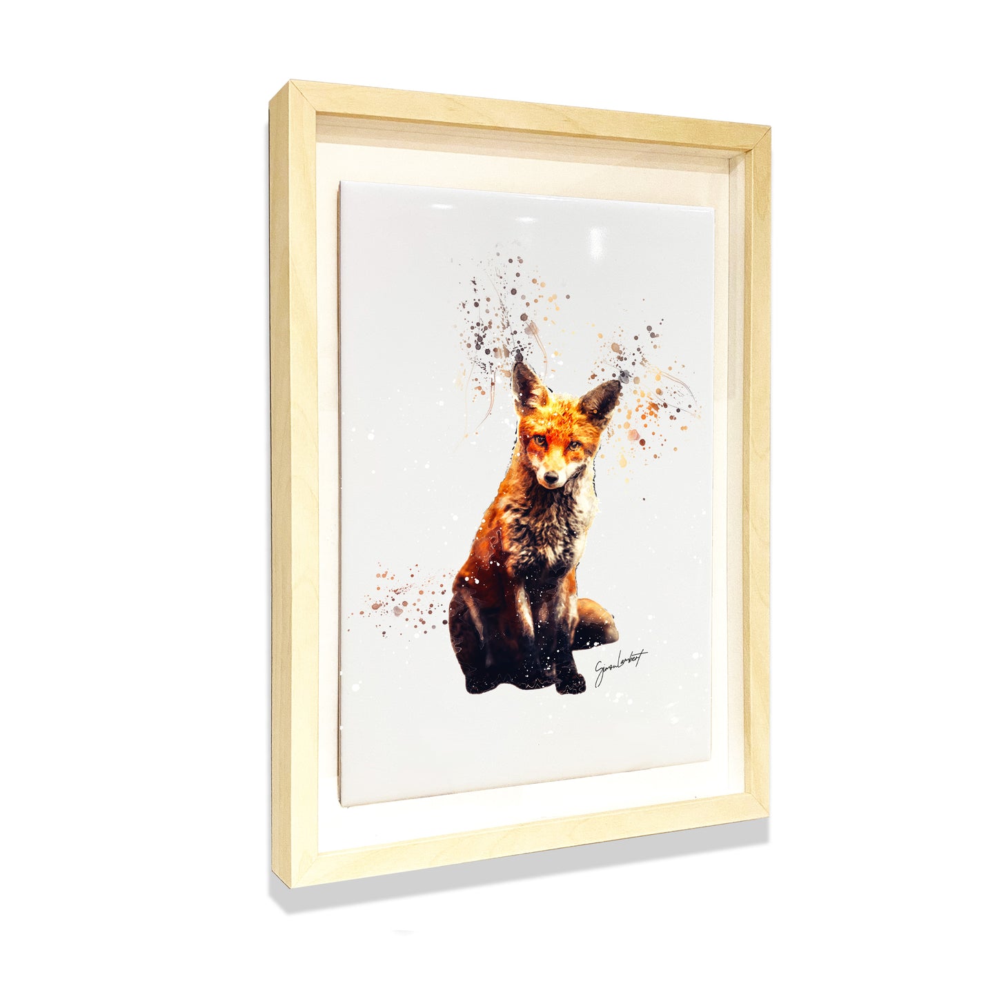 Fox Portrait Brush Splatter Style Artwork - Framed CERAMIC TILE Art