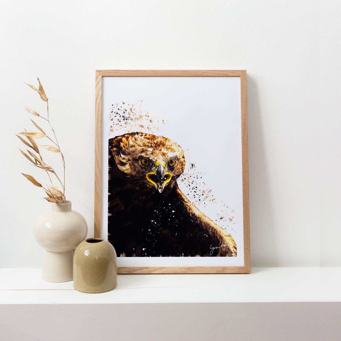 Golden Eagle Portrait Splatter Style Artwork Fine Art Print (Unframed)