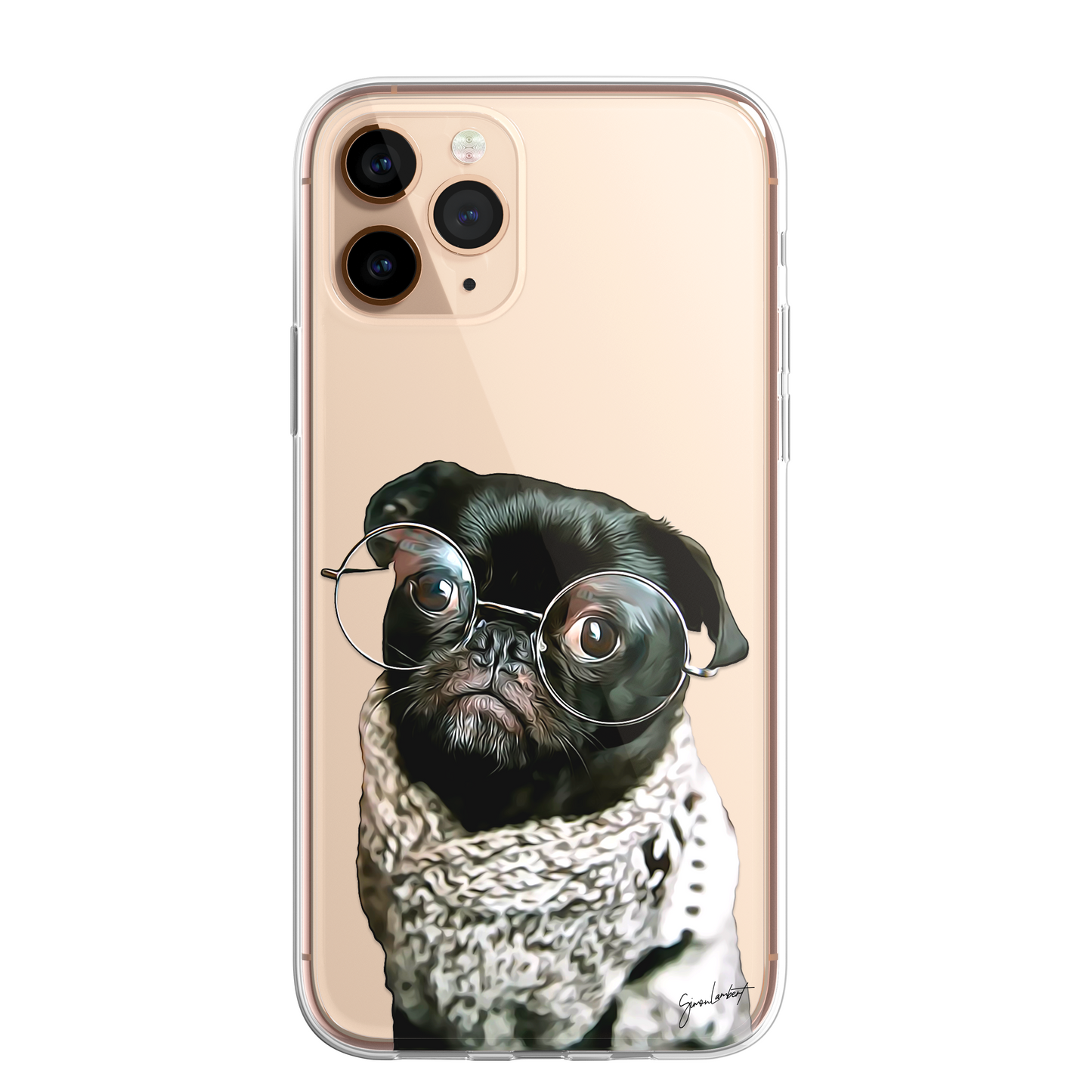 Pug Cute Dog Phone Case Painting CLEAR Phone Cover Case for iPhone 14 13 12 +