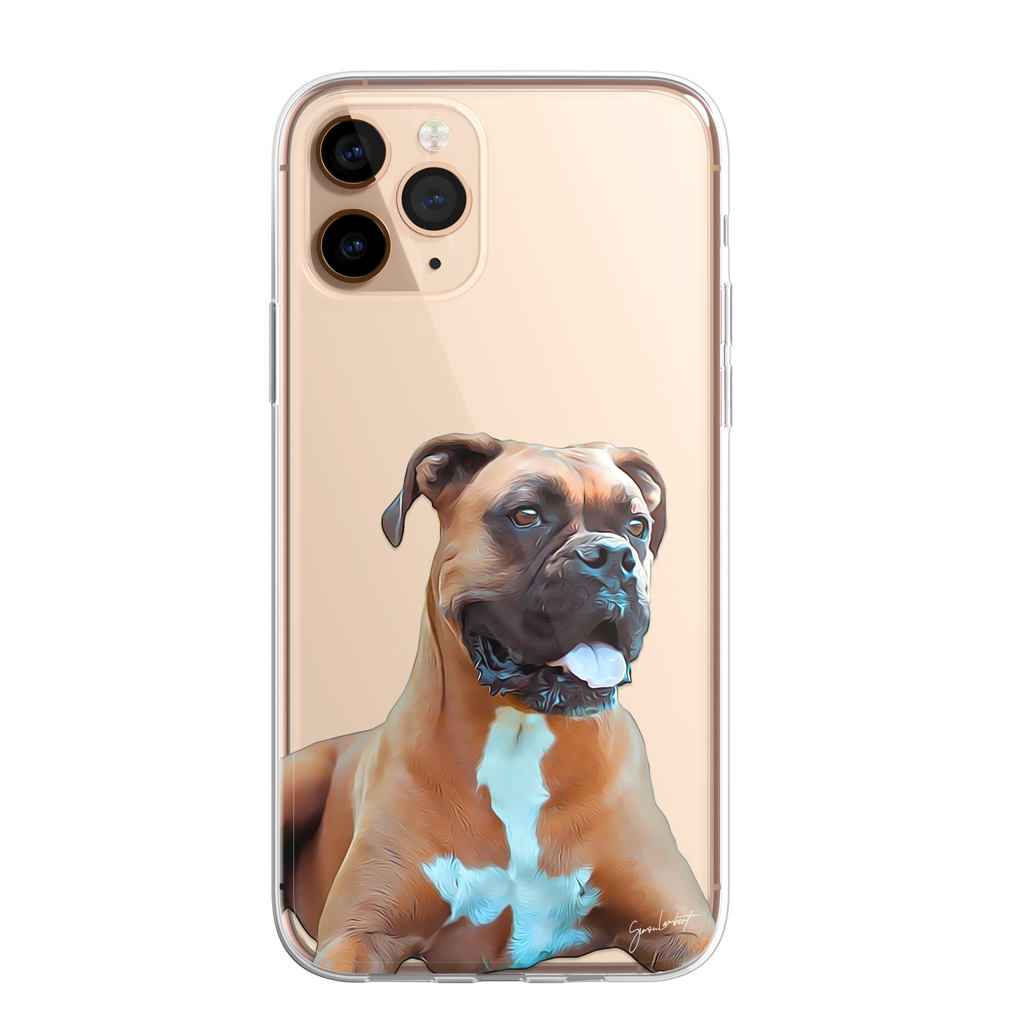 Boxer Dog Phone Case Painting Effect CLEAR Cover Case for iPhone 14 13 12 Pro +