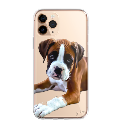 Boxer Dog Phone Case Painting Effect CLEAR Cover Case for iPhone 14 13 12 Pro +