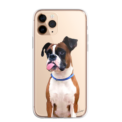 Boxer Dog Phone Case Painting Effect CLEAR Cover Case for iPhone 14 13 12 Pro +