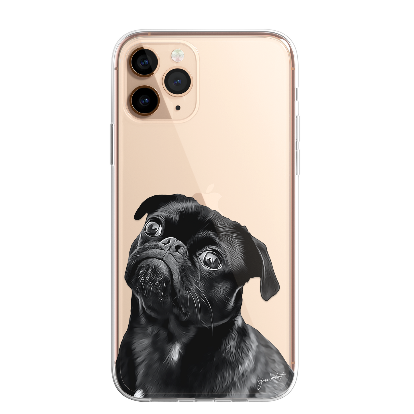 Pug Cute Dog Phone Case Painting CLEAR Phone Cover Case for iPhone 14 13 12 +
