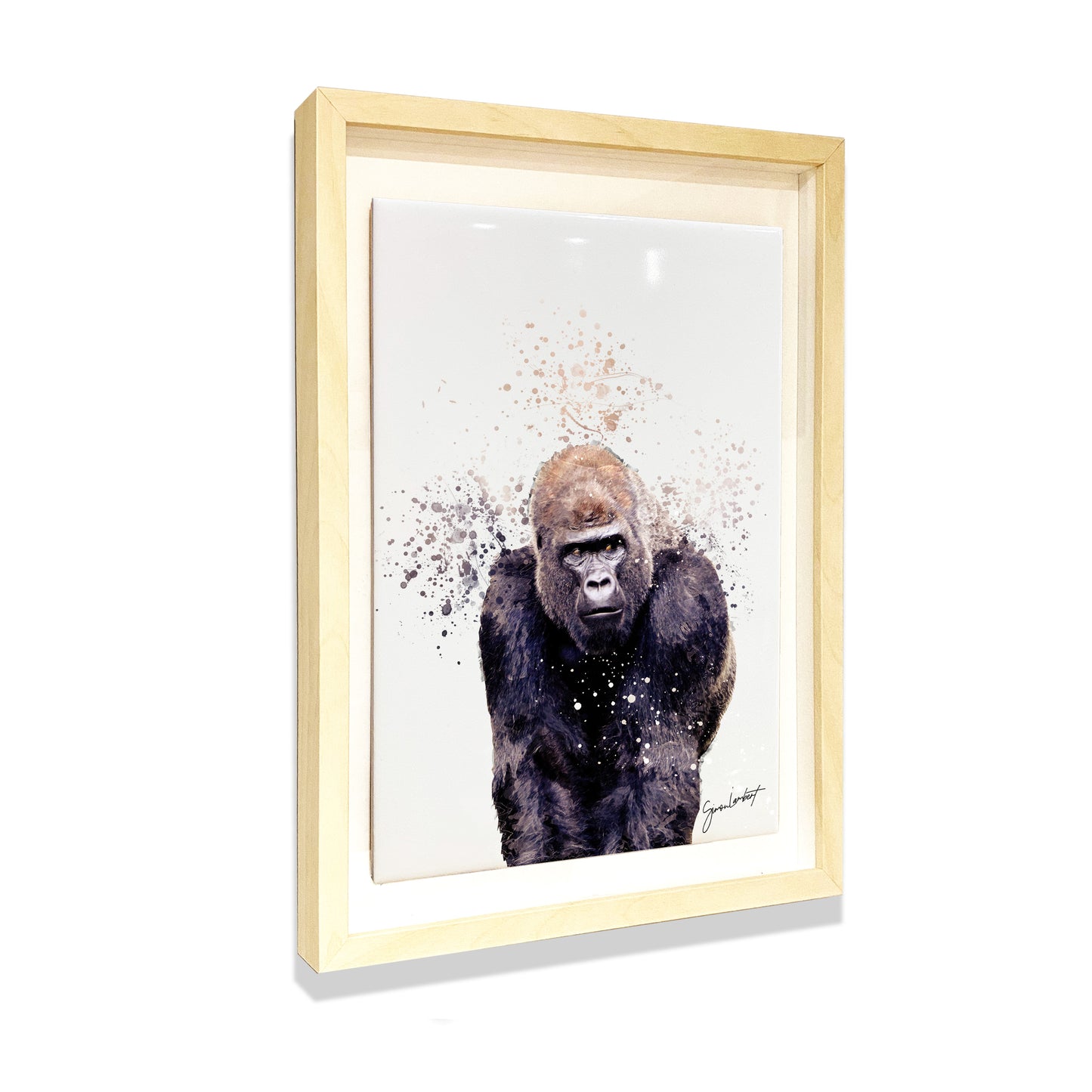 Gorilla Portrait Brush Splatter Style Artwork - Framed CERAMIC TILE Art