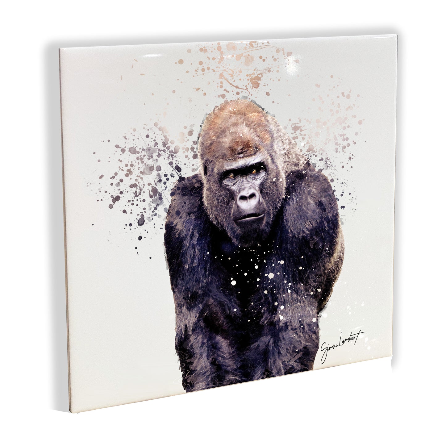 Gorilla Portrait Brush Splatter Style Artwork - Framed CERAMIC TILE Art
