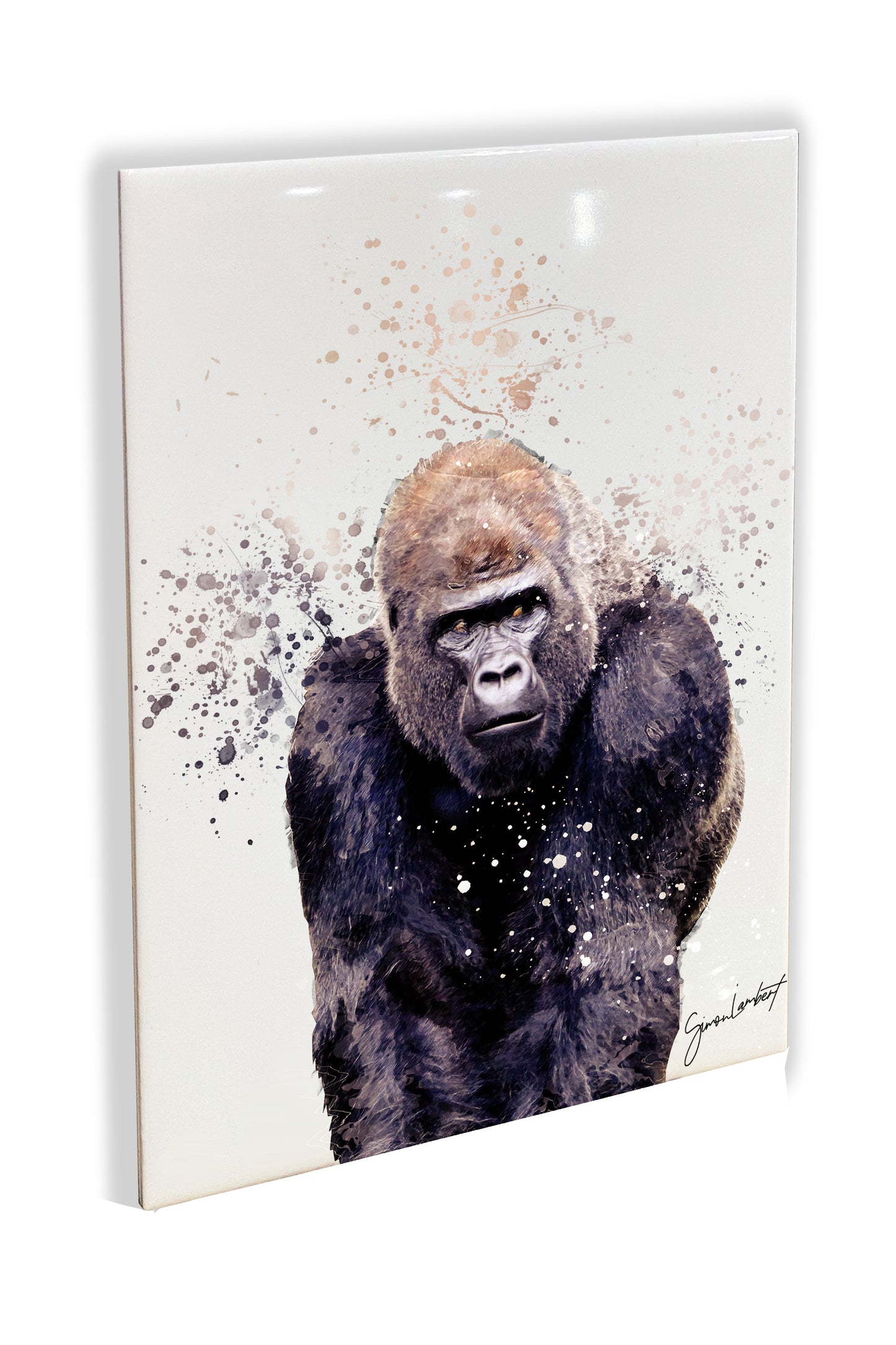 Gorilla Portrait Brush Splatter Style Artwork - Framed CERAMIC TILE Art