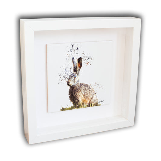 Hare Portrait Brush Splatter Style Artwork - Framed CERAMIC TILE Art