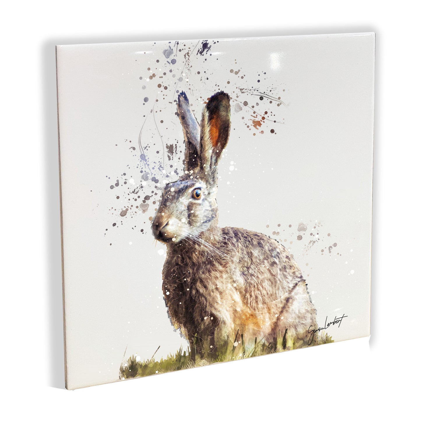 Hare Portrait Brush Splatter Style Artwork - Framed CERAMIC TILE Art