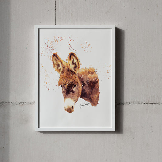 Donkey Portrait Splatter Style Artwork Fine Art Print (Unframed)