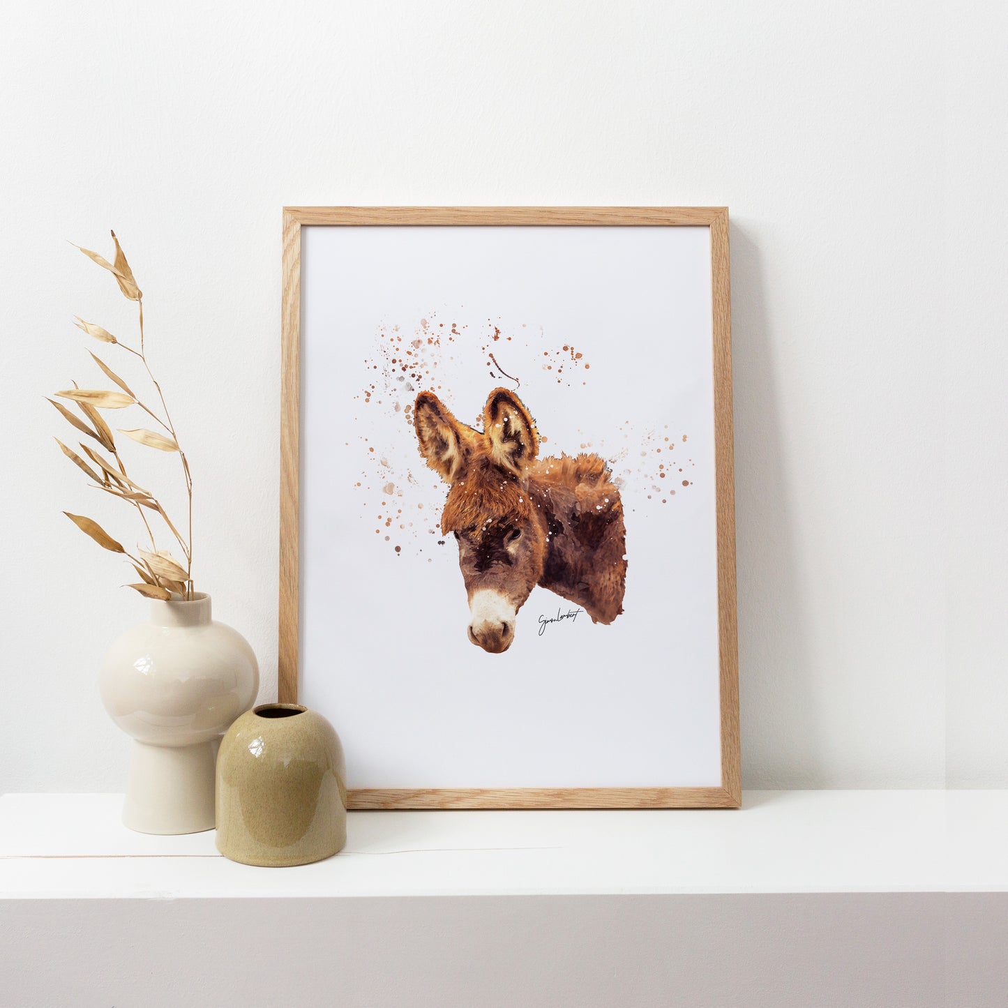 Donkey Portrait Splatter Style Artwork Fine Art Print (Unframed)