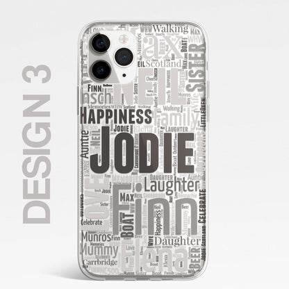 Personalised Word Art 2 Names Initials Custom Silicone CLEAR Phone Case Cover Family Custom iPhone 11 XR Max Plus Pro Samsung Galaxy Wordle