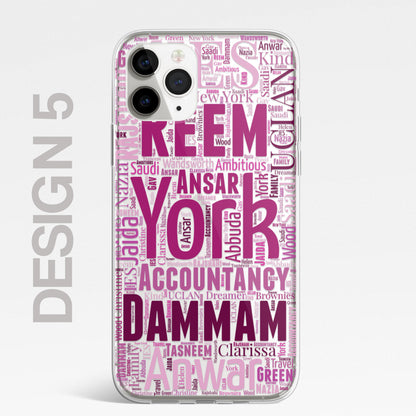 Personalised Word Art 2 Names Initials Custom Silicone CLEAR Phone Case Cover Family Custom iPhone 11 XR Max Plus Pro Samsung Galaxy Wordle