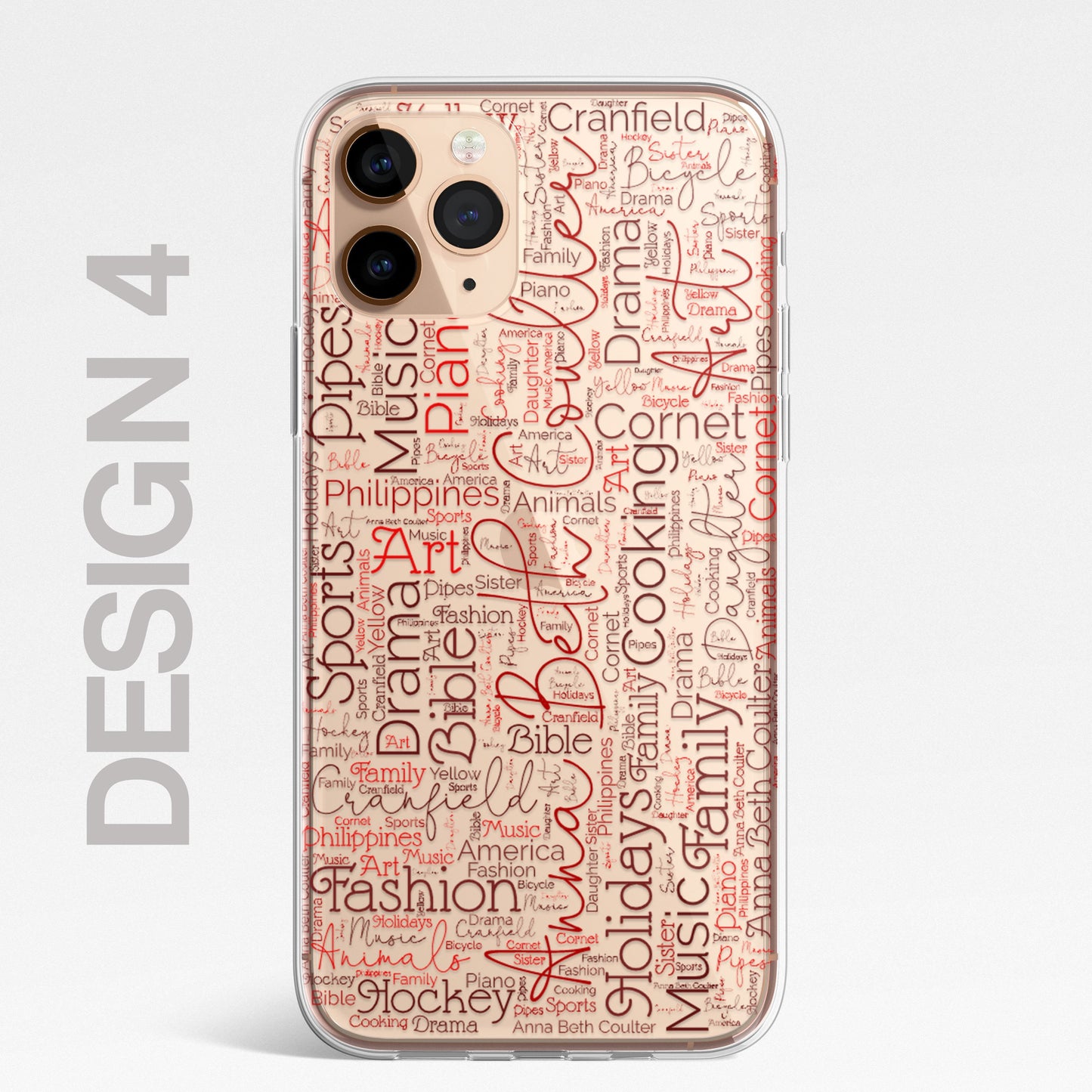 Personalised Word Art Script 3 Names Initials Custom Silicone CLEAR Phone Case Cover Custom iPhone 11 XR Max Plus Pro Samsung Galaxy Wordle