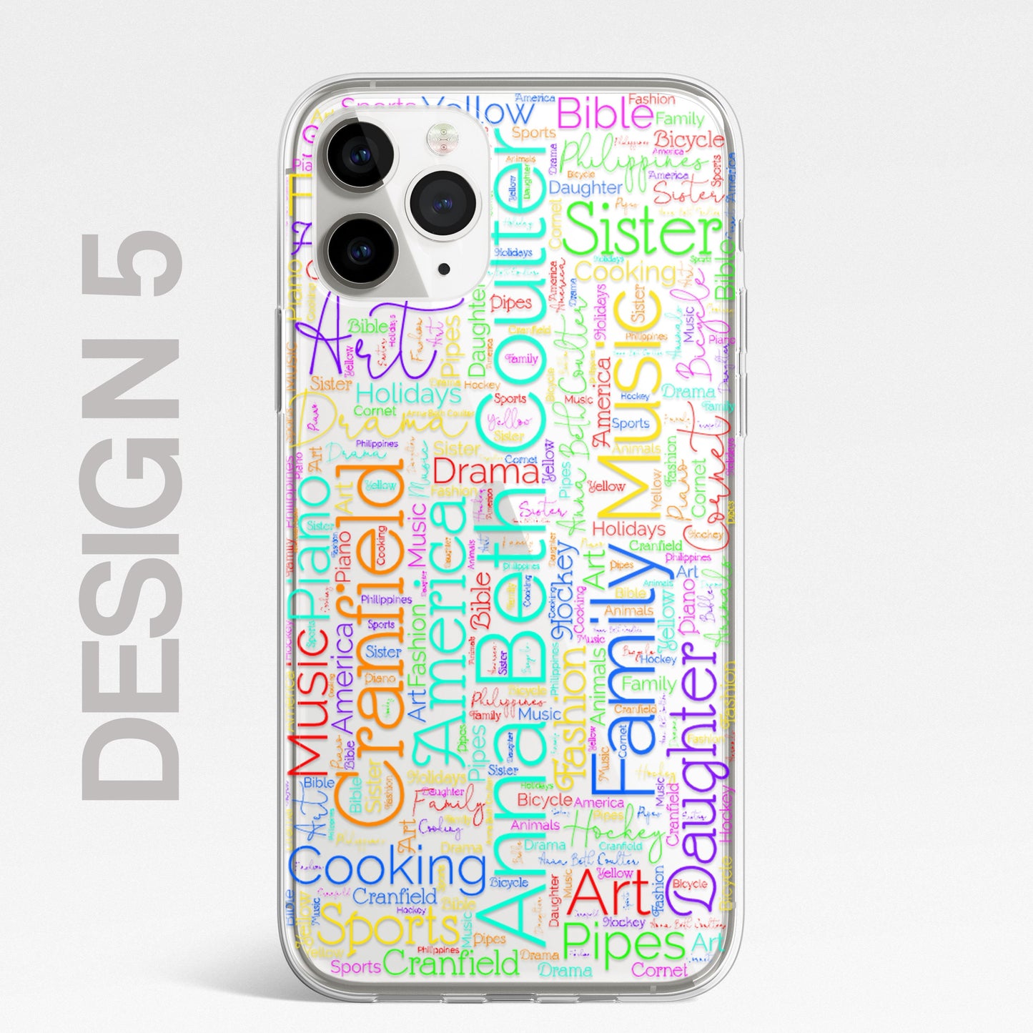 Personalised Word Art Script 3 Names Initials Custom Silicone CLEAR Phone Case Cover Custom iPhone 11 XR Max Plus Pro Samsung Galaxy Wordle