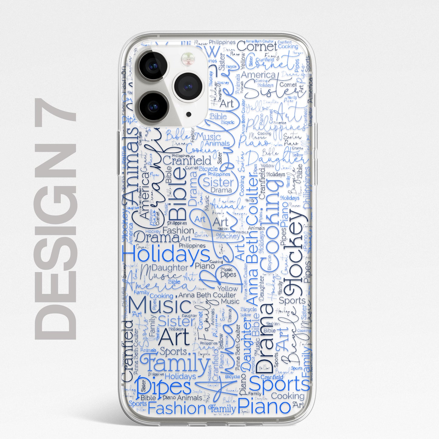 Personalised Word Art Script 3 Names Initials Custom Silicone CLEAR Phone Case Cover Custom iPhone 11 XR Max Plus Pro Samsung Galaxy Wordle