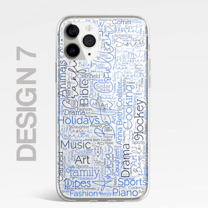 Personalised Word Art Script 3 Names Initials Custom Silicone CLEAR Phone Case Cover Custom iPhone 11 XR Max Plus Pro Samsung Galaxy Wordle