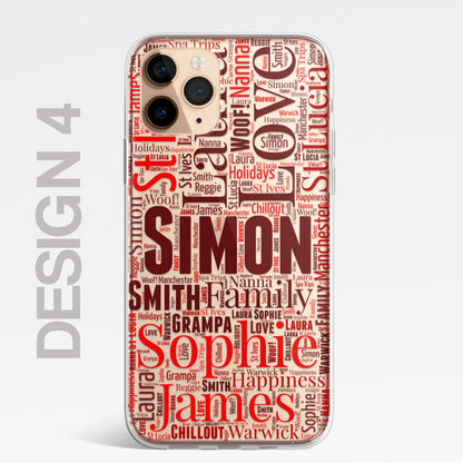 Personalised Word Art 2 Names Initials Custom Silicone CLEAR Phone Case Cover Family Custom iPhone 11 XR Max Plus Pro Samsung Galaxy Wordle