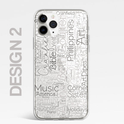 Personalised Word Art Script 3 Names Initials Custom Silicone CLEAR Phone Case Cover Custom iPhone 11 XR Max Plus Pro Samsung Galaxy Wordle
