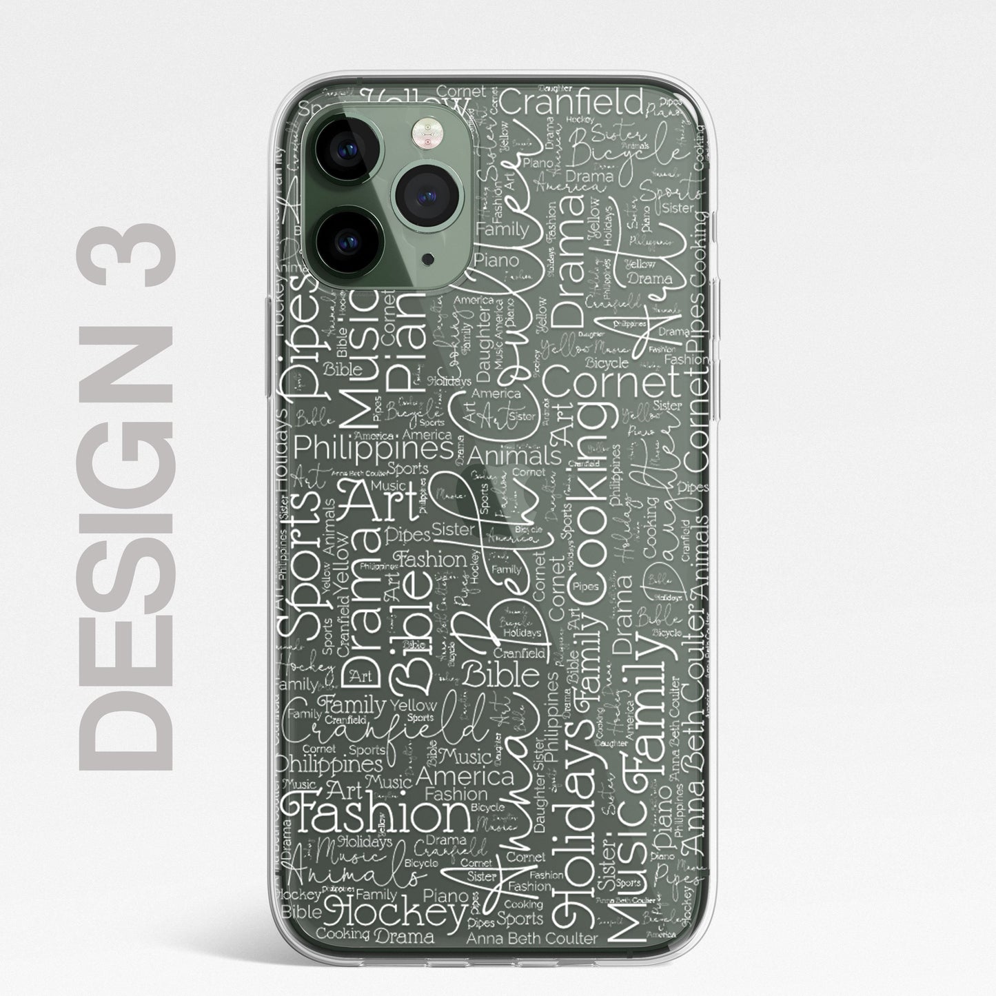 Personalised Word Art Script 3 Names Initials Custom Silicone CLEAR Phone Case Cover Custom iPhone 11 XR Max Plus Pro Samsung Galaxy Wordle