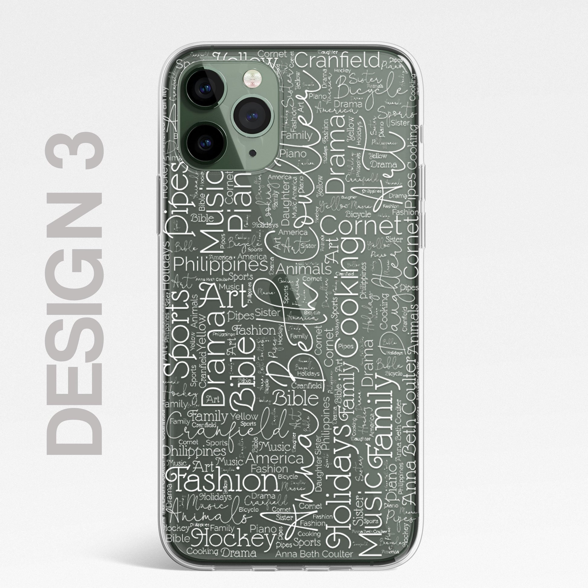 Personalised Word Art Script 3 Names Initials Custom Silicone CLEAR Phone Case Cover Custom iPhone 11 XR Max Plus Pro Samsung Galaxy Wordle