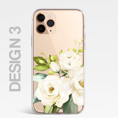 Silicone CLEAR Phone Case Cover Pretty Floral Flowers English Roses Vintage Carnations Gold iPhone 11 12 XR Max Plus Pro Samsung Galaxy