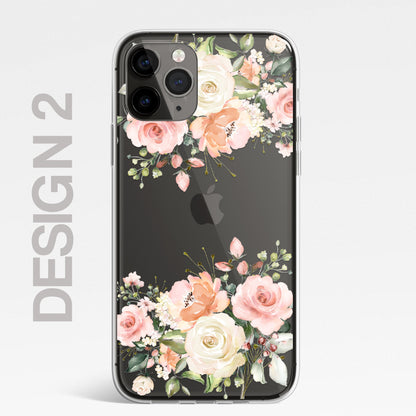 Silicone CLEAR Phone Case Cover Pretty Floral Flowers English Roses Vintage Carnations Gold iPhone 11 12 XR Max Plus Pro Samsung Galaxy